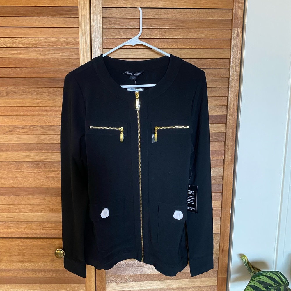 NWT Boston Proper Black Knit Jacket with Gold Hardware